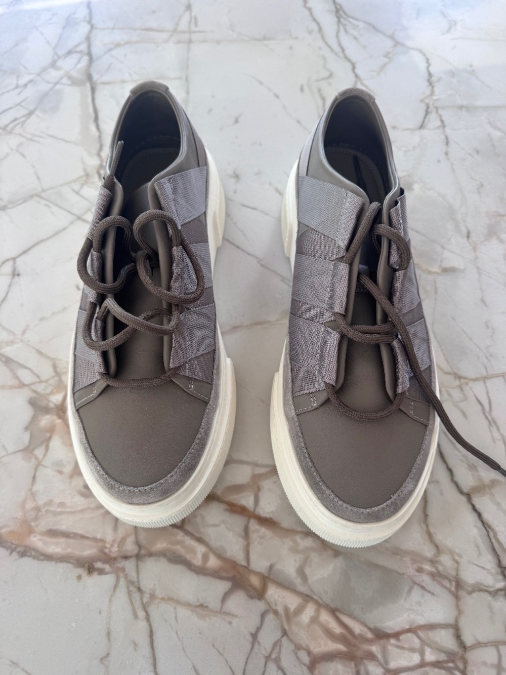 Giorgio Armani men's grey sneakers leather/suede/grosgrain
